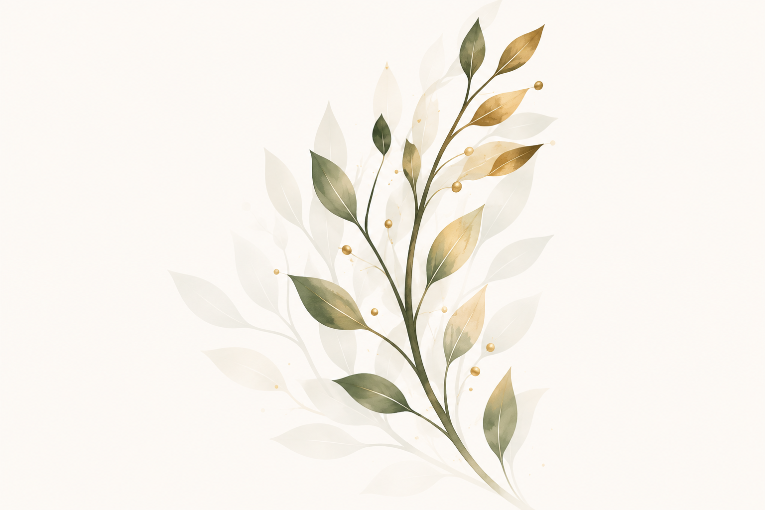 Watercolour botanical branch in sage and gold, echoing the HGJ wreath